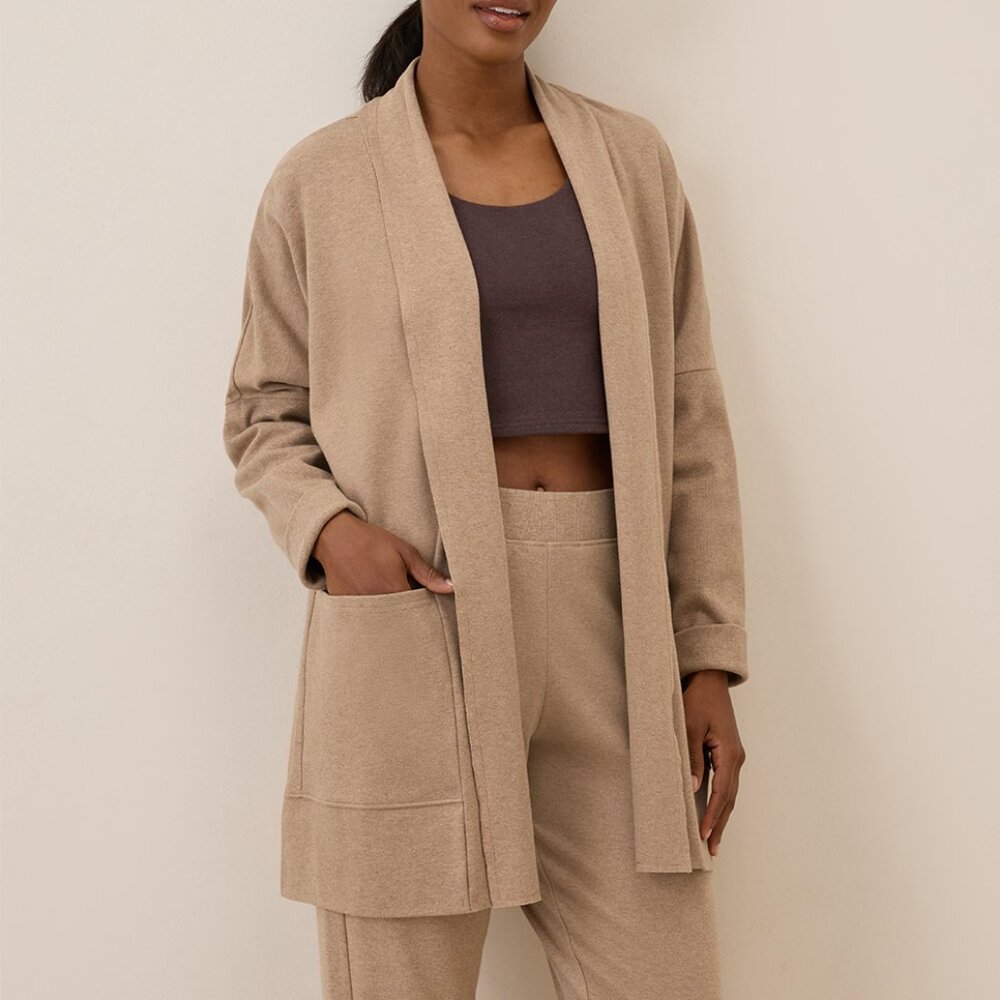 Pact Airplane Open Oversized Cardigan Wrap Tan M / L Organic Cotton Lounge